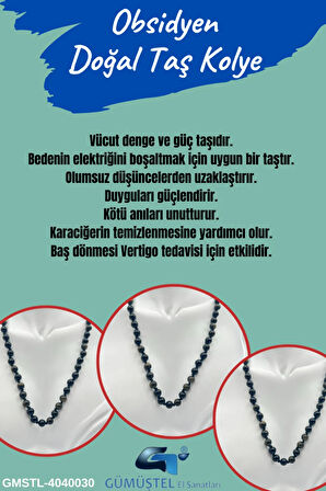 Sertifikalı Doğal Taş Obsidyen Taşı Kolye Aaa Kalite 6mm
