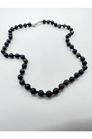Sertifikalı Doğal Taş Obsidyen Taşı Kolye Aaa Kalite 6mm