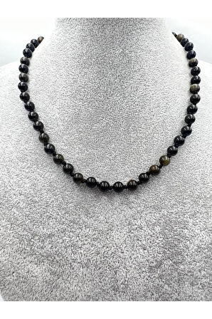 Sertifikalı Doğal Taş Obsidyen Taşı Kolye Aaa Kalite 6mm