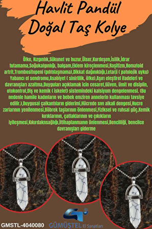 Sertifikalı Havlit Doğal Taş Pandül Kolye Zincir Dahil