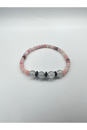 Sertifikalı Doğal Taş Morganit Hematit Doğal Taş Bileklik 4&8 Mm