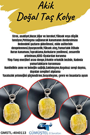 Sertifikalı Doğal Taş Damarlı Akik Kolye Aaa Kalite Sürpriz Hediyeli