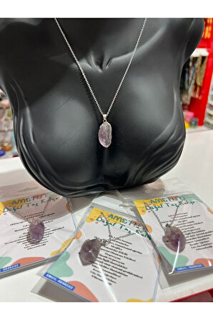 Sertifikalı Orijinal Işlenmemiş Doğal Taş Ametist Kolye Sürpriz