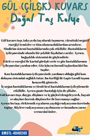 Sertifikalı Orijinal Işlenmemiş Doğal Taş Gül Kuvars Kolye Sürpriz