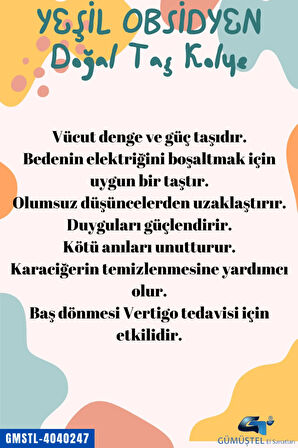 Sertifikalı Işlenmemiş Doğal Taş Yeşil Obsidyen Kolye