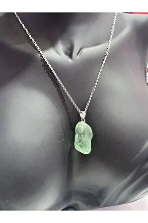 Sertifikalı Işlenmemiş Doğal Taş Yeşil Obsidyen Kolye