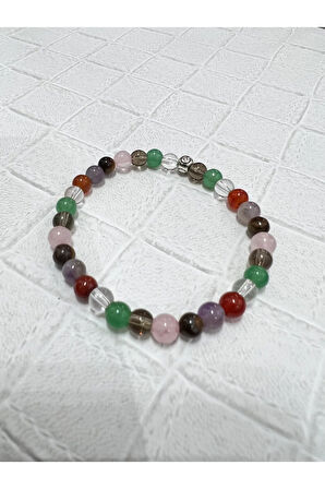 Doğal 7 Çakra Bileklik Kristal Kuvars,aventurin,dumanlıkuvars,p.kuvars,kaplan Gözü,ametist,akik 6mm