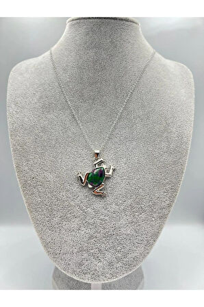 Sertifikalı Anyolit Doğal Taş Kolye Kurbağa Detaylı Sürpriz