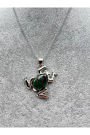 Sertifikalı Anyolit Doğal Taş Kolye Kurbağa Detaylı Sürpriz