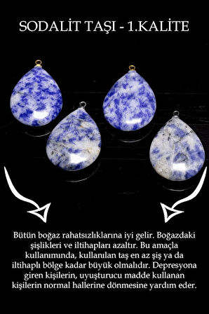 Sertifikalı Sodalit Doğal Taş Damla Kesim Kolye Sürpriz Hediyeli