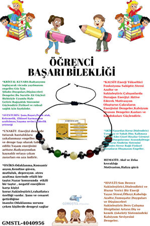 Sertifikalı Öğrenci Başarı Bileklik Oniks,Hematit,Unakit,Kristal Kuvars,Akik,Kalsit,Aventurin,Havlit