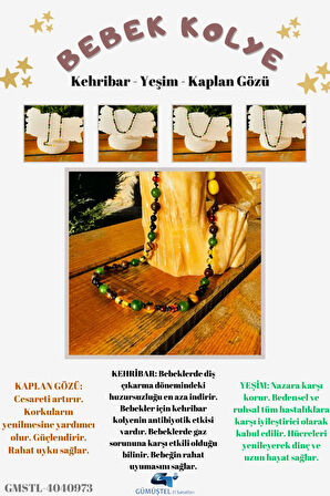 Sertifikalı Bebek Kehribar Kolye Kehribar - Yeşim - Kaplan Gözü