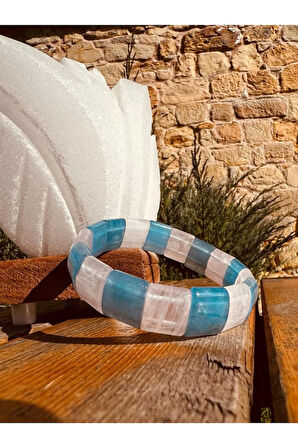 Sertifikalı Doğal Akuamarin & Pembe Kuvars Taşı Özel Kesim . Bileklik Aaa Kalite