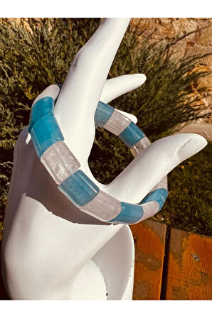 Sertifikalı Doğal Akuamarin & Pembe Kuvars Taşı Özel Kesim . Bileklik Aaa Kalite