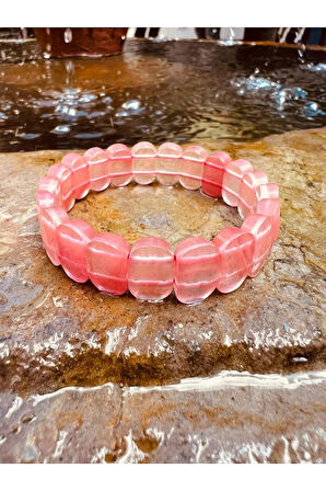 Sertifikalı Doğal Gül (ÇİLEK) Kuvars Taşı Özel Kesim Rolex Bileklik Aaa Kalite