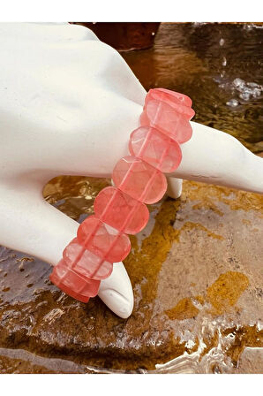 Sertifikalı Doğal Gül (ÇİLEK) Kuvars Taşı Özel Kesim Rolex Bileklik Aaa Kalite