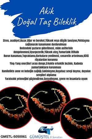 Sertifikalı Akik Doğal Taş Bileklik Özel Tasarım