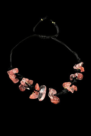 Doğal Taş Çilek Kuvars Bileklik Özel Tasarım El Yapımı Asansör Kilit Sistemi