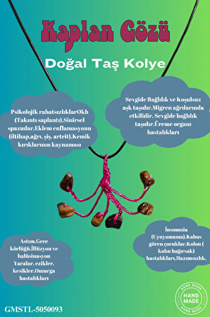 Sertifikalı Orijinal Doğal Taş Kaplan Gözü Taşı El Yapımı Bakır Tel Sarma Kolye