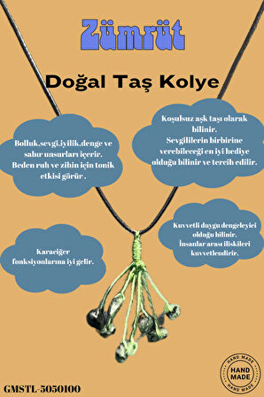 Sertifikalı Orijinal Doğal Taş Zümrüt Taşı El Yapımı Bakır Tel Sarma Kolye