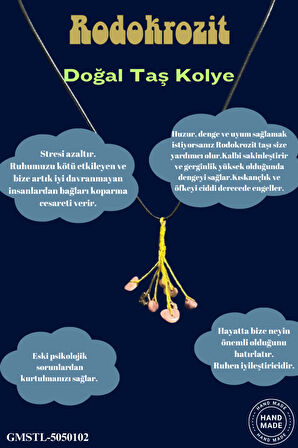 Sertifikalı Orijinal Doğal Taş Rodokrozit Taşı El Yapımı Bakır Tel Sarma Kolye