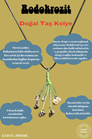 Sertifikalı Orijinal Doğal Taş Rodokrozit Taşı El Yapımı Bakır Tel Sarma Kolye
