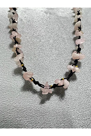 Sertifikalı Pembe Kuvars Doğal Taş Tasarım Kolye