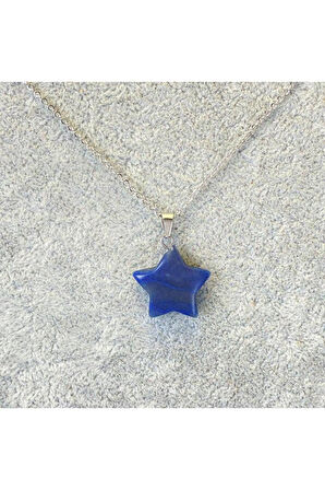 Sertifikalı Lapis Lazuli Doğal Taş Yıldız Kesim Kolye