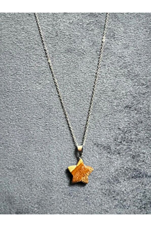 Sertifikalı Jasper Doğal Taş Yıldız Kesim Kolye Sürpriz