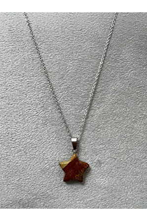 Sertifikalı Jasper Doğal Taş Yıldız Kesim Kolye Sürpriz