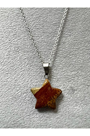 Sertifikalı Jasper Doğal Taş Yıldız Kesim Kolye Sürpriz