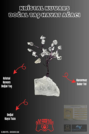 Sertifikalı Doğal Taş Kristal Kuvars Taşı Dekoratif El Yapımı Ağaç