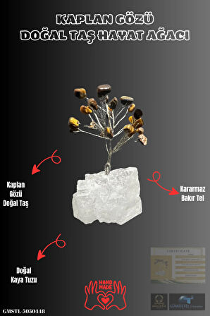 Sertifikalı Doğal Taş Kaplan Gözü Taşı Dekoratif El Yapımı Ağaç