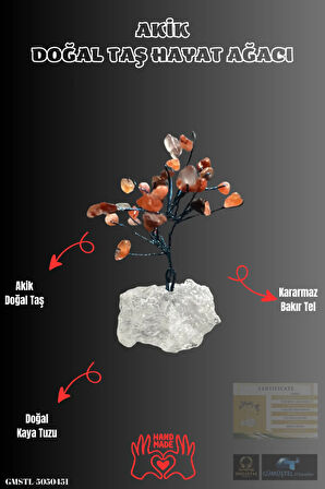 Sertifikalı Doğal Taş Akik Taşı Dekoratif El Yapımı Ağaç