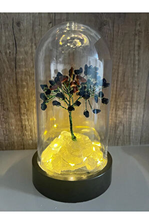 Sertifikalı Doğal Taş YıldızTasarımlı Bakır Tel Sarma Işıklı Fanus Aksesuar 21x12 cm Büyük Boy