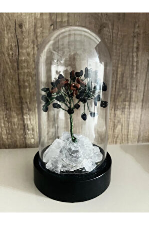 Sertifikalı Doğal Taş YıldızTasarımlı Bakır Tel Sarma Işıklı Fanus Aksesuar 21x12 cm Büyük Boy