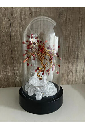 Sertifikalı Doğal Taş Mercan Tasarımlı Bakır Tel Sarma Işıklı Fanus Aksesuar 21x12 cm Büyük Boy