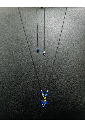 Sertifikalı Orijinal Lapis Lazuli & Sedef Doğal Taş Kolye Kelebek Detaylı Asansörlü Kilit Sistemi