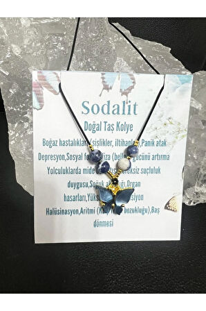 Sertifikalı   Sodalit & Sedef Doğal Taş Kolye Kelebek Detaylı Asansörlü Kilit Sistemi