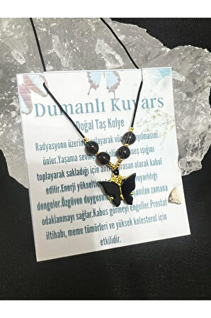 Sertifikalı Orijinal Dumanlı Kuvars & Sedef Doğal Taş Kolye Kelebek Detaylı Asansörlü Kilit Sistemi