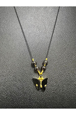 Sertifikalı Orijinal Dumanlı Kuvars & Sedef Doğal Taş Kolye Kelebek Detaylı Asansörlü Kilit Sistemi