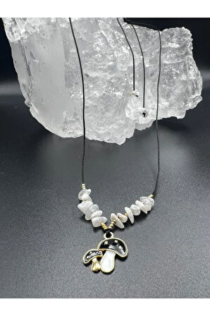 Sertifikalı Aytaşı Doğal Taş Tasarım Kolye Mantar Obje Detaylı AAA Kalite