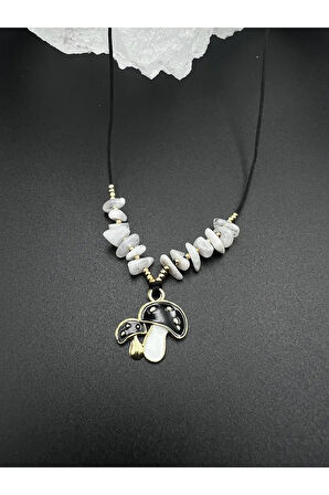 Sertifikalı Aytaşı Doğal Taş Tasarım Kolye Mantar Obje Detaylı AAA Kalite