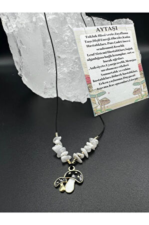 Sertifikalı Aytaşı Doğal Taş Tasarım Kolye Mantar Obje Detaylı AAA Kalite