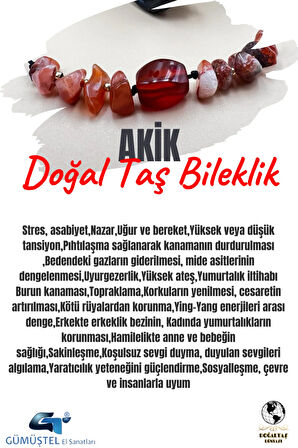 Sertifikalı Akik Doğal Taş Bileklik Tasarım AAA Kalite