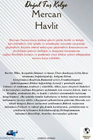 Sertifikalı Mercan Havlit Doğal Taş Kolye AAA Kalite Özel Tasarım