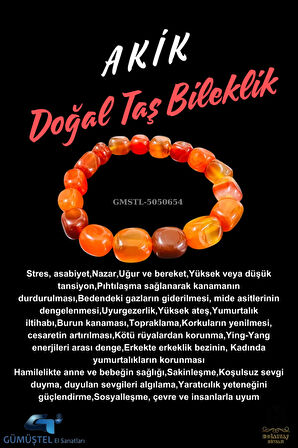 Sertifikalı Akik Doğal Taş Şekilsiz Bileklik