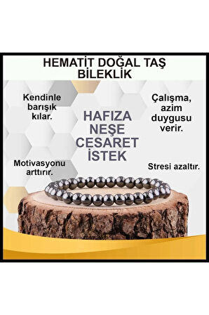 Sertifikalı Hematit Doğal Taş Bileklik 6mm
