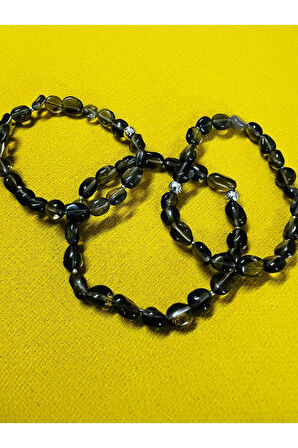 Sertifikalı Dumanlı Kuvars Doğal Taş Şekilsiz Tımbıl Bileklik AAA Kalite Sürpriz Hediyeli