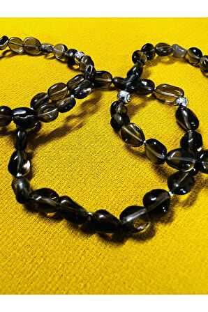 Sertifikalı Dumanlı Kuvars Doğal Taş Şekilsiz Tımbıl Bileklik AAA Kalite Sürpriz Hediyeli